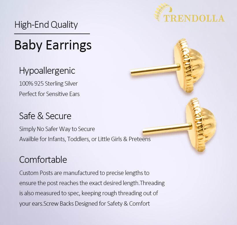 Round Bezel CZ 5mm Sterling Silver Baby Children Screw Back Earrings - Trendolla Jewelry